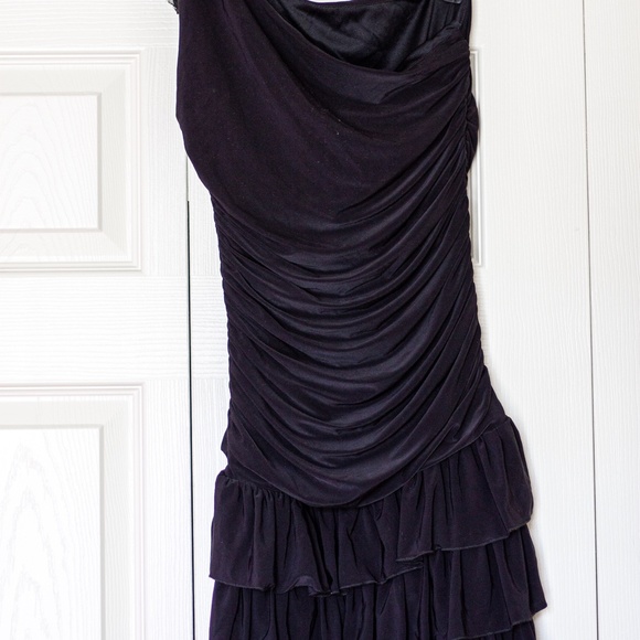 As U Wish | Asymmetrical Black Dress with Ruching and Black Lace Rose (J… - Picture 2 of 5